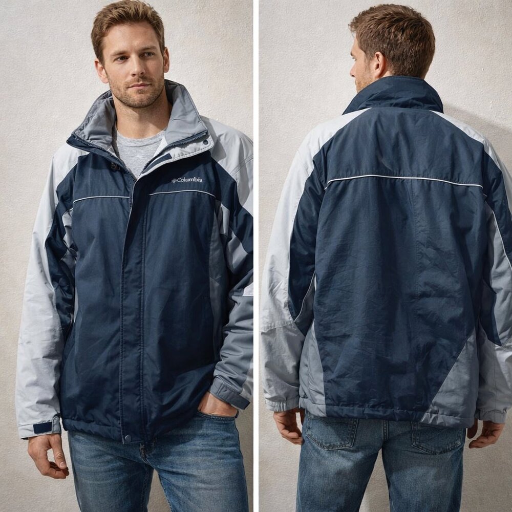 Columbia Men's Ascender Insulated Jacket XL Black Grey Colorblock Full Zip
